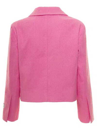 Shop Patou Pink Jacket With Branded Buttons In Cotton Blend Tweed Woman