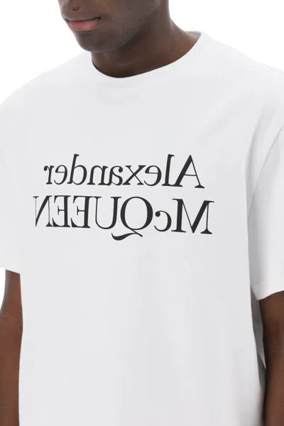 Shop Alexander Mcqueen Reflected Logo T-shirt In Bianco