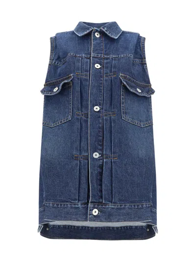 Sacai Denim Vest In Blue