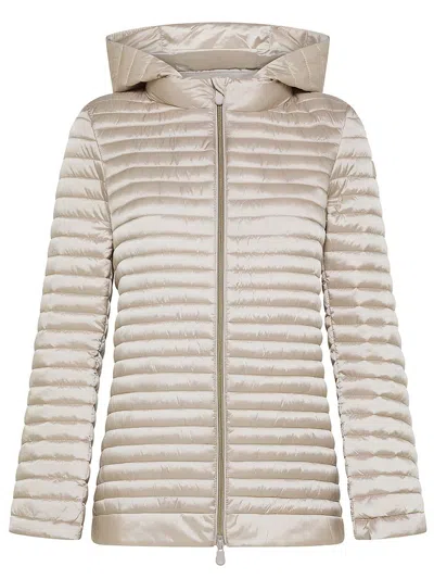 Shop Save The Duck Alima Wide Quilted Short Down Jacket In Beige