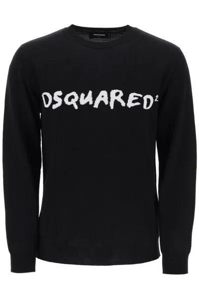 Shop Dsquared2 Textured Logo Sweater In Nero