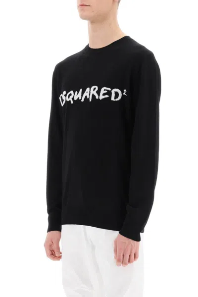 Shop Dsquared2 Textured Logo Sweater In Nero