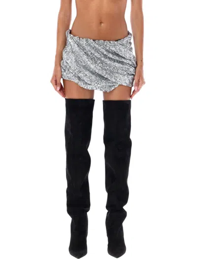 Shop Attico The  Sequin Mini Skirt In Silver