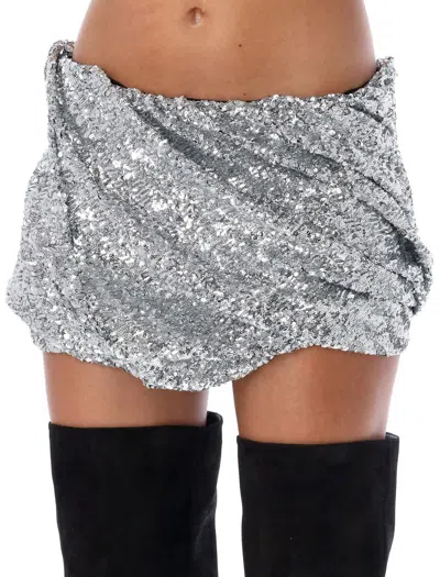 Shop Attico The  Sequin Mini Skirt In Silver
