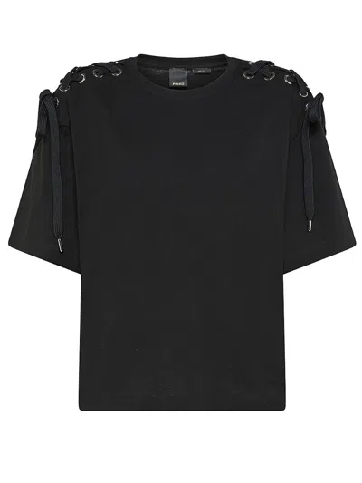 Shop Pinko Cotton T-shirt With Crossed Strings In Black