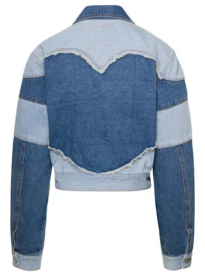 Shop Andersson Bell 'mahina' Blue Denim Patchwork Jacket With Heart-shaped Detail In Cotton Woman