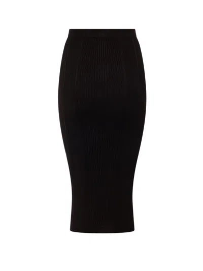 Shop Balmain Logo Button Midi Skirt In Black
