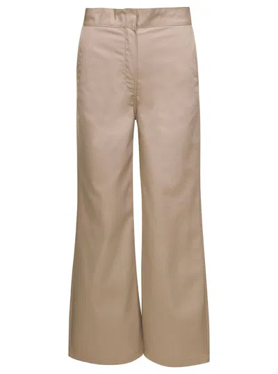 Shop Palm Angels Beige Wide Pants With Concealed Fastening In Polyester Blend Woman