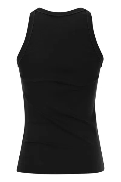 Shop Brunello Cucinelli Stretch Cotton Ribbed Jersey Top With Satin Trims In Black