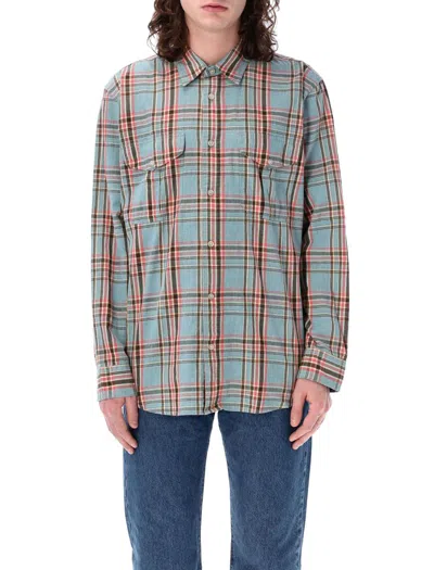 Shop Filson Washed Feather Cloth Shirt In Light Blue Check