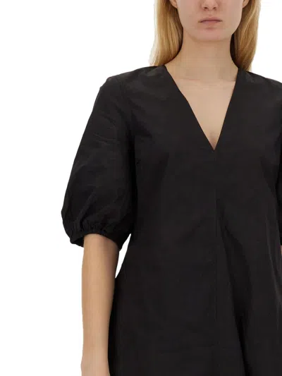 Shop Ganni Organic Cotton Midi Dress In Black