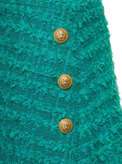 Balmain Green Button-embossed Tweed Shorts In Green