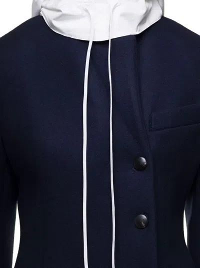 Ferragamo Long Blue Coat With Contrasting Detachable Hood In Wool Woman In Blu