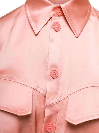 Shop Off-white Mini Pink Asymmetric Shirt Dress In Satin Viscose Woman