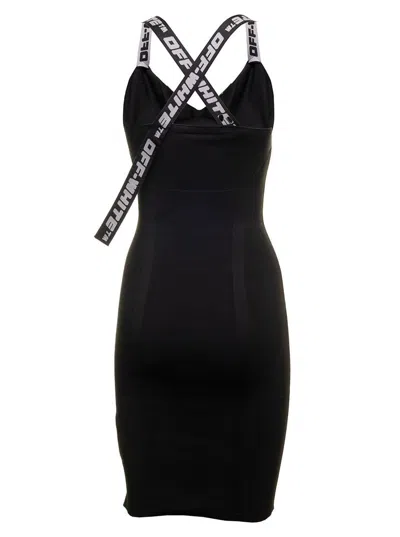 Shop Off-white Off White Women's  Black Fabric Dress With Logoed Shoulder Straps
