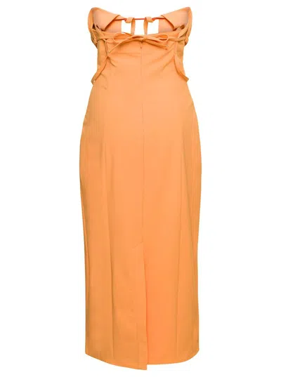 Shop Jacquemus Orange Midi Dress La Robe Bikini In Cotton Blend Woman