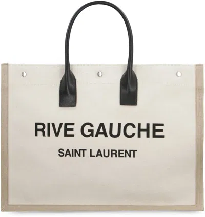 Shop Saint Laurent Canvas Tote Bag In Beige