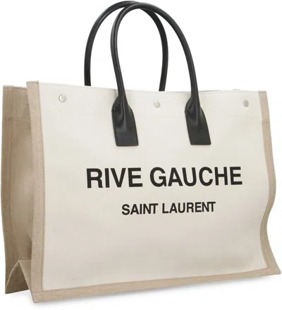 Shop Saint Laurent Canvas Tote Bag In Beige