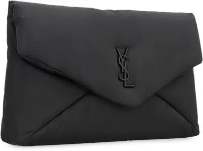 Shop Saint Laurent Envelope Nylon Clutch In Black