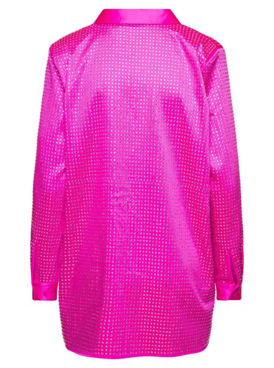 Shop Self-portrait Shirt With All-over Crystal Embellishment In Fuchsia Satin Woman In Fuxia