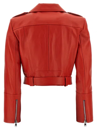 Shop Alexander Mcqueen Cropped Biker Jacket Casual Jackets, Parka Red
