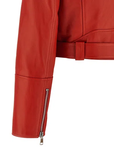 Shop Alexander Mcqueen Cropped Biker Jacket Casual Jackets, Parka Red