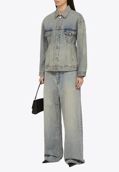 Shop Balenciaga Baggy Washed Jeans In Blue