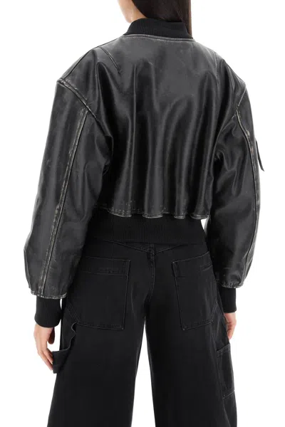 Shop Acne Studios Aged Leather Bomber Jacket With Distressed Treatment Women In Black