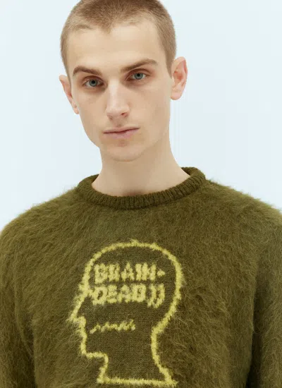 Shop Brain Dead Men Logo Head Knit Sweater In Green