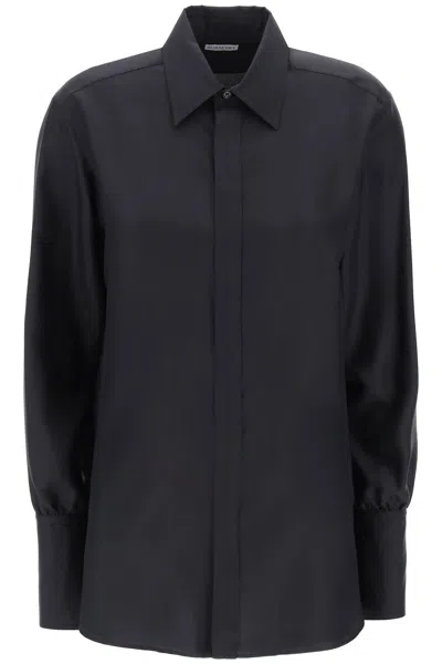 Shop Burberry Long-sleeved Silk Shirt Women In Black
