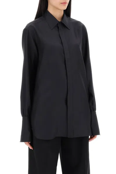 Shop Burberry Long-sleeved Silk Shirt Women In Black