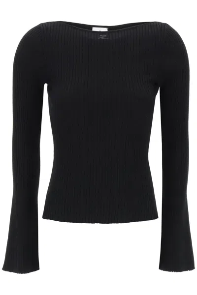 Shop Courrèges Courreges Ribbed Knit Pullover Sweater Women In Black