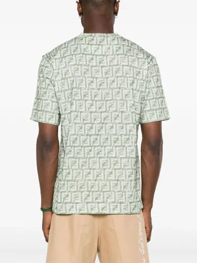 Shop Fendi Men Fringed Effect Ff Print Oversized T-shirt In Green