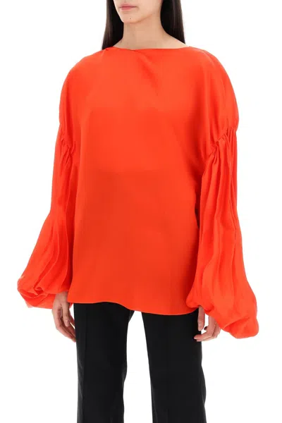 Shop Khaite "quico Blouse With Puffed Sleeves Women In Multicolor