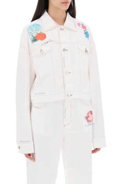 Shop Marni "cropped Denim Jacket With Flower Patches And Embroidery" Women In Multicolor