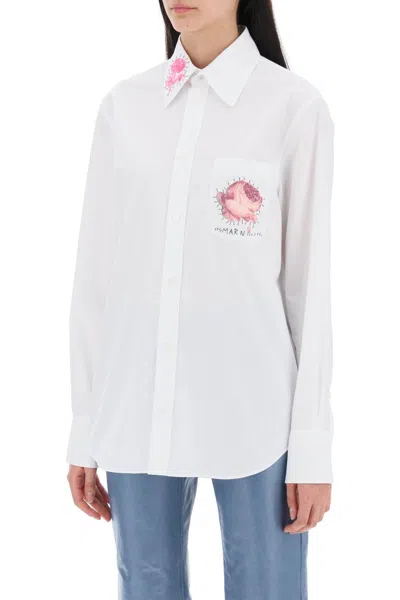 Shop Marni "shirt With Flower Print Patch And Embroidered Logo Women In Multicolor
