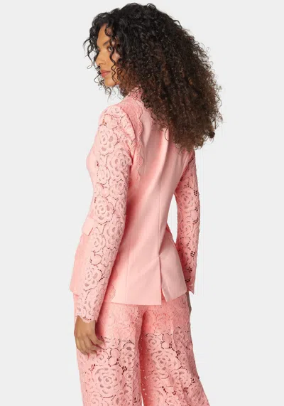 Shop Bebe Lace Combo Tailored Jacket In Apricot Blush