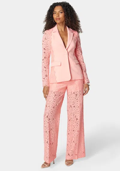 Shop Bebe Lace Combo Tailored Jacket In Apricot Blush