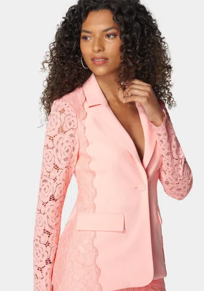 Shop Bebe Lace Combo Tailored Jacket In Apricot Blush