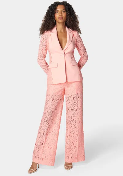 Bebe High Waist Wide Leg Lace Pant In Apricot Blush