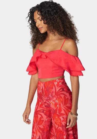 Shop Bebe Tie Back Ruffle Trim Detail Top In Hibiscus