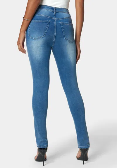 Shop Bebe Skinny High Waist Denim With Multi Front Buttons In Medium Sky Blue