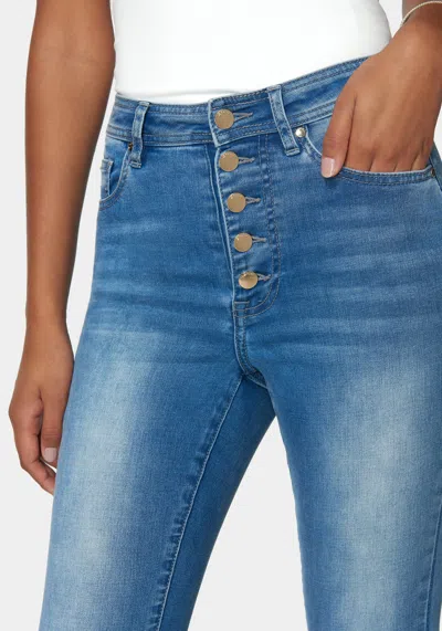 Bebe Skinny High Waist Denim With Multi Front Buttons In Medium Sky Blue