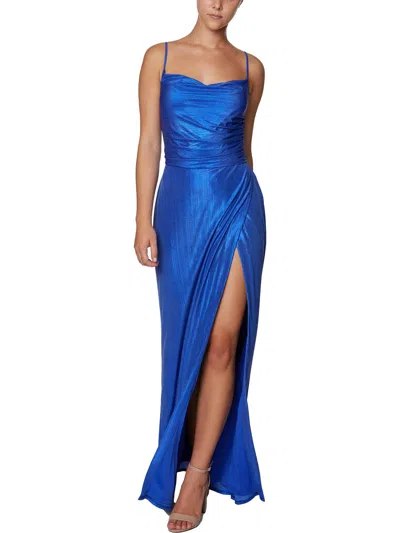 Shop Laundry By Shelli Segal Womens Shimmer Cowl Neck Evening Dress In Blue