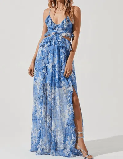 Shop Astr Palace Cut Out Floral Maxi Dress In Blue/white
