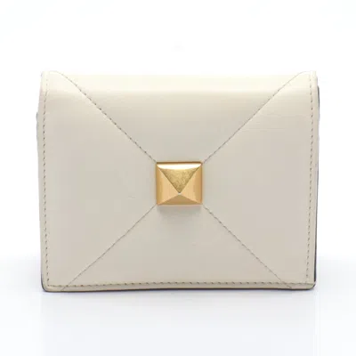 Shop Valentino Roman Stud Flap French Wallet Roman Studs Bi-fold Wallet Leather Off In White