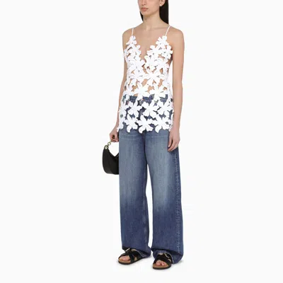 Shop Valentino White Piqué Top With Embroidery