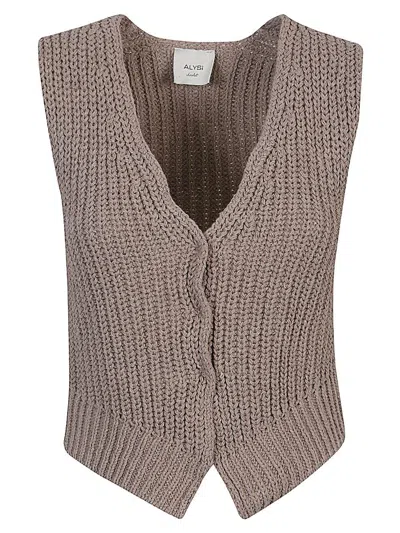 Shop Alysi Knitted Cotton Vest In Beige