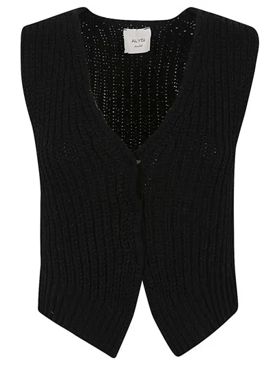 Shop Alysi Knitted Cotton Vest In Black