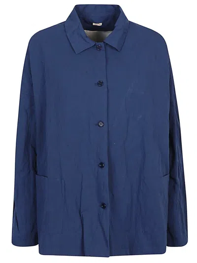 Shop Apuntob Denim Cotton Caban Jacket In Blue